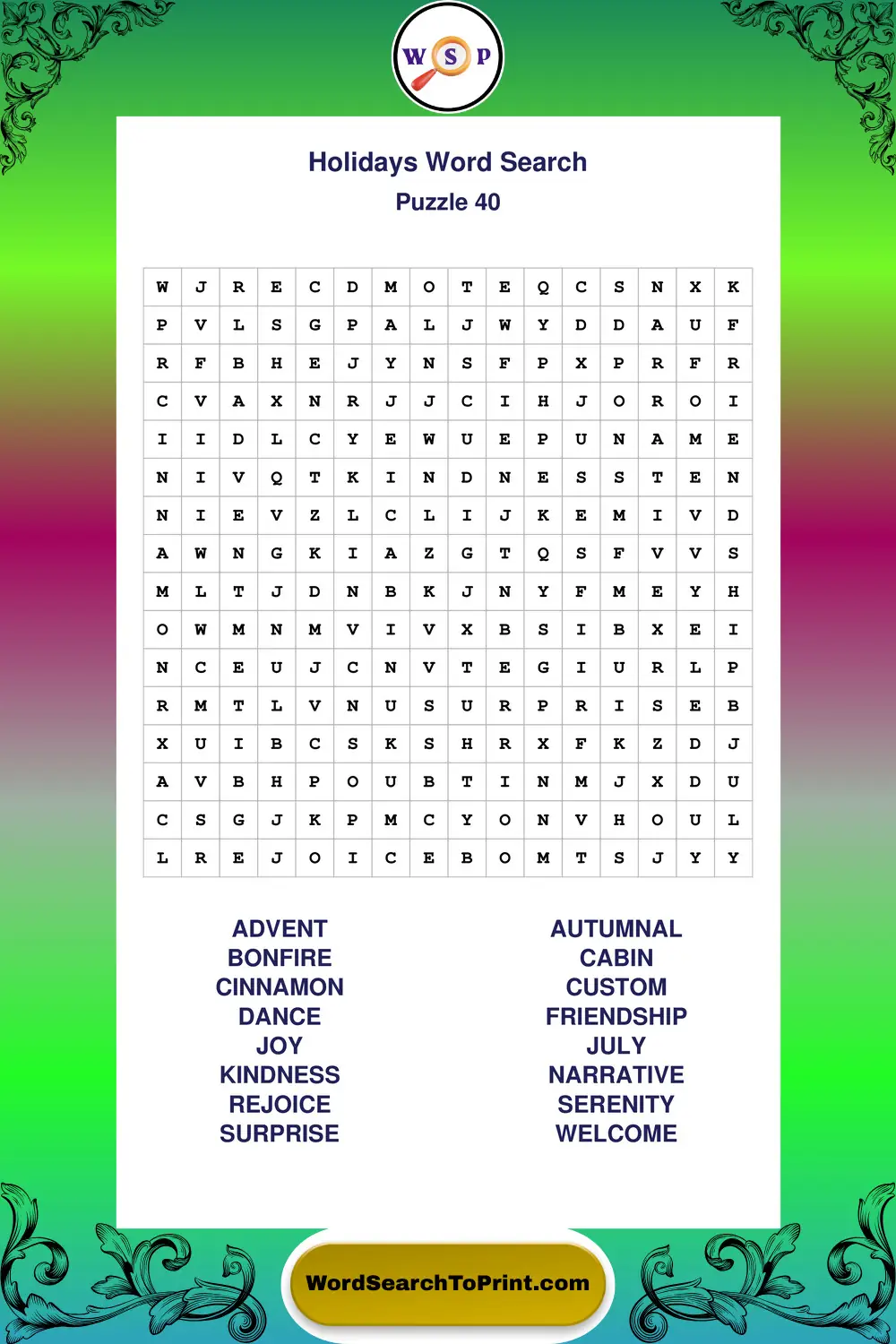 Holidays Word Search Puzzle 40