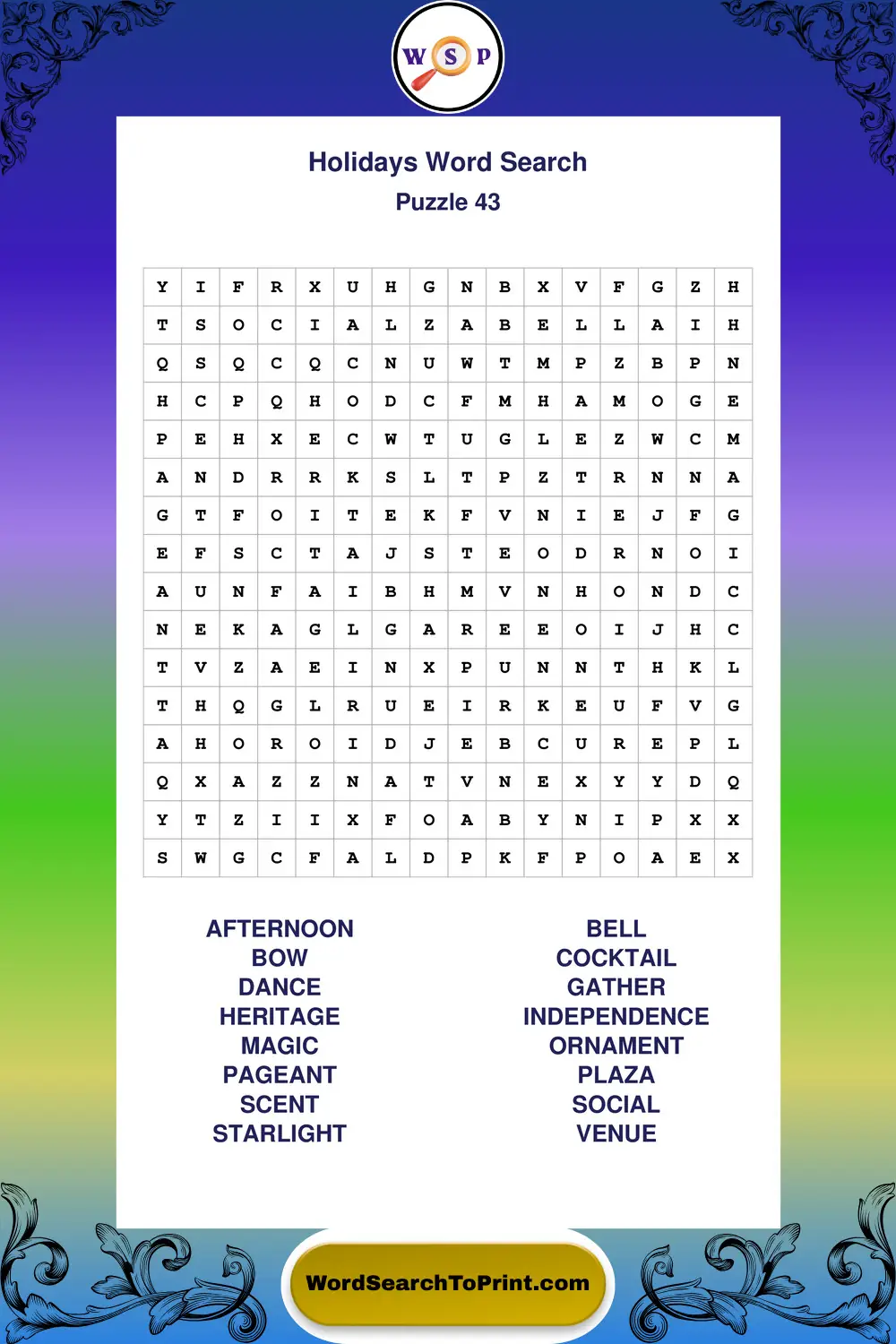 Holidays Word Search Puzzle 43
