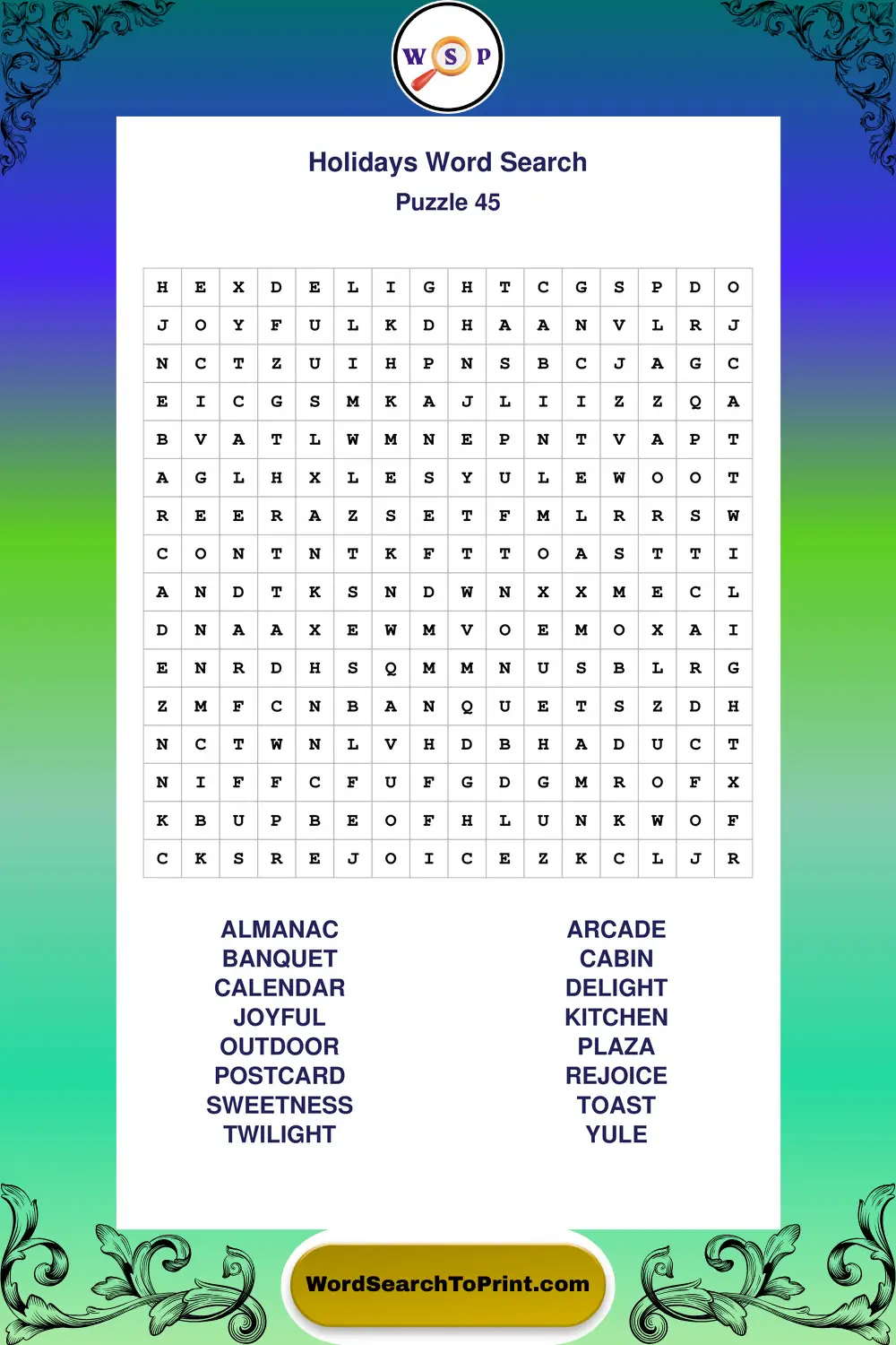 Holidays Word Search Puzzle 45