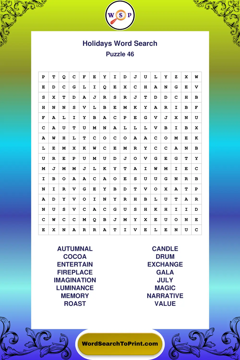 Holidays Word Search Puzzle 46