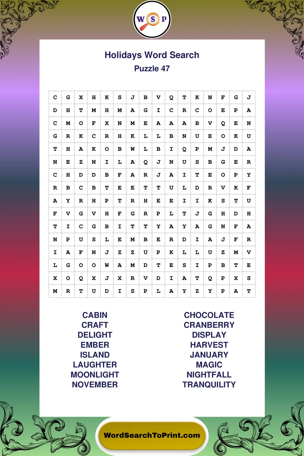 Holidays Word Search Puzzle 47