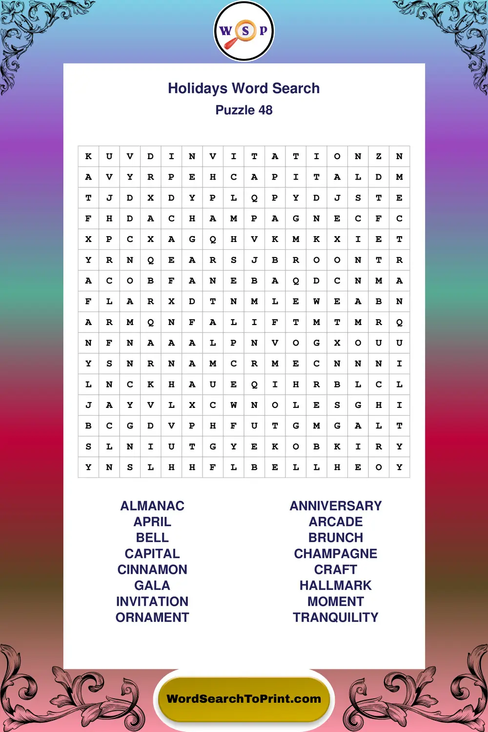 Holidays Word Search Puzzle 48