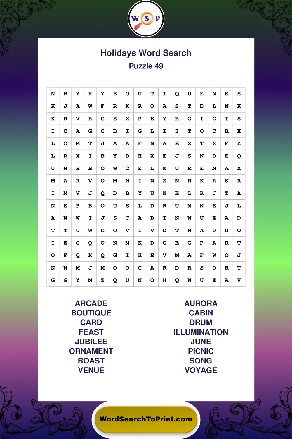 Holidays Word Search Puzzle 49