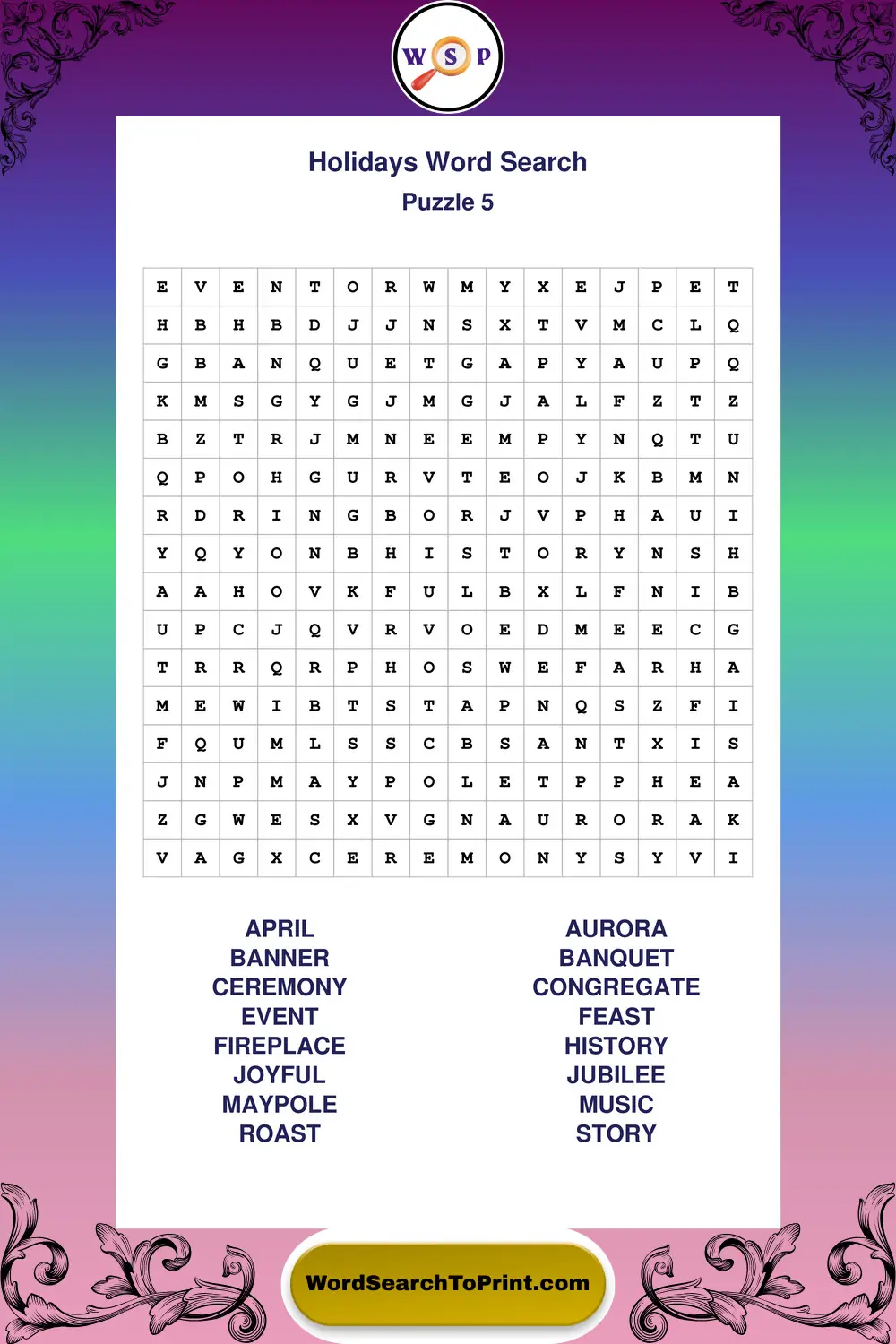Holidays Word Search Puzzle 5