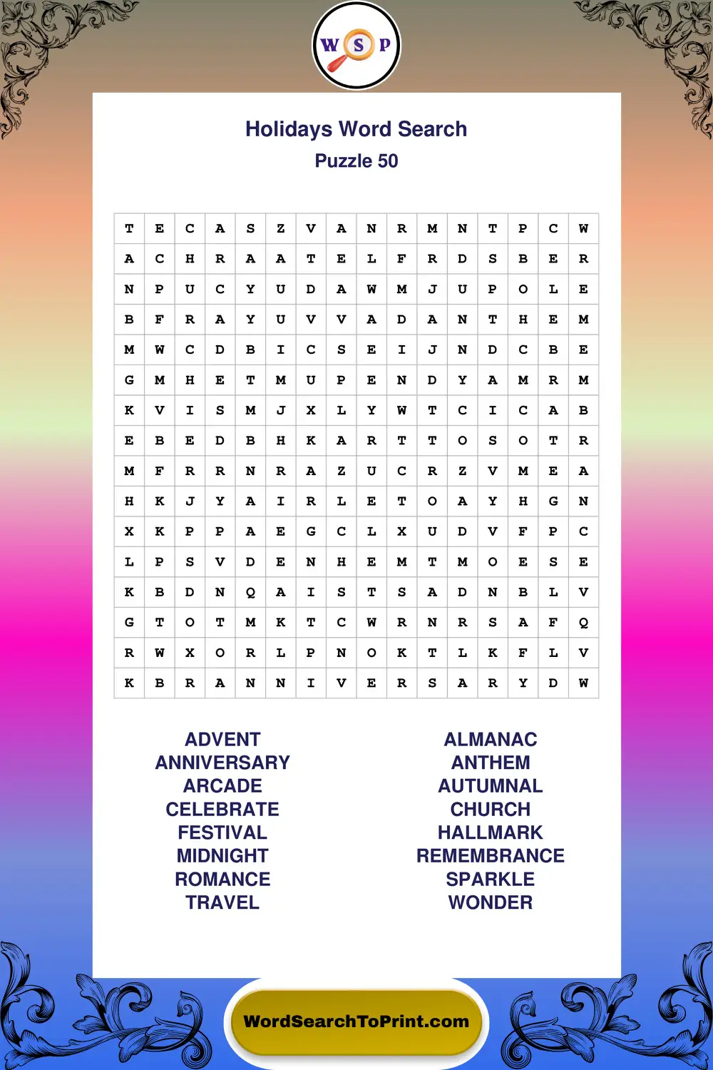 Holidays Word Search Puzzle 50