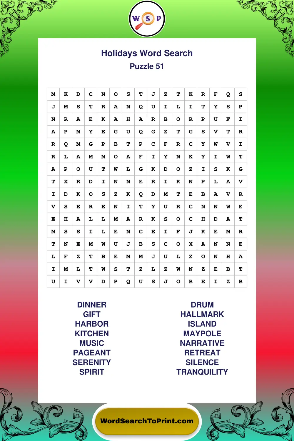 Holidays Word Search Puzzle 51