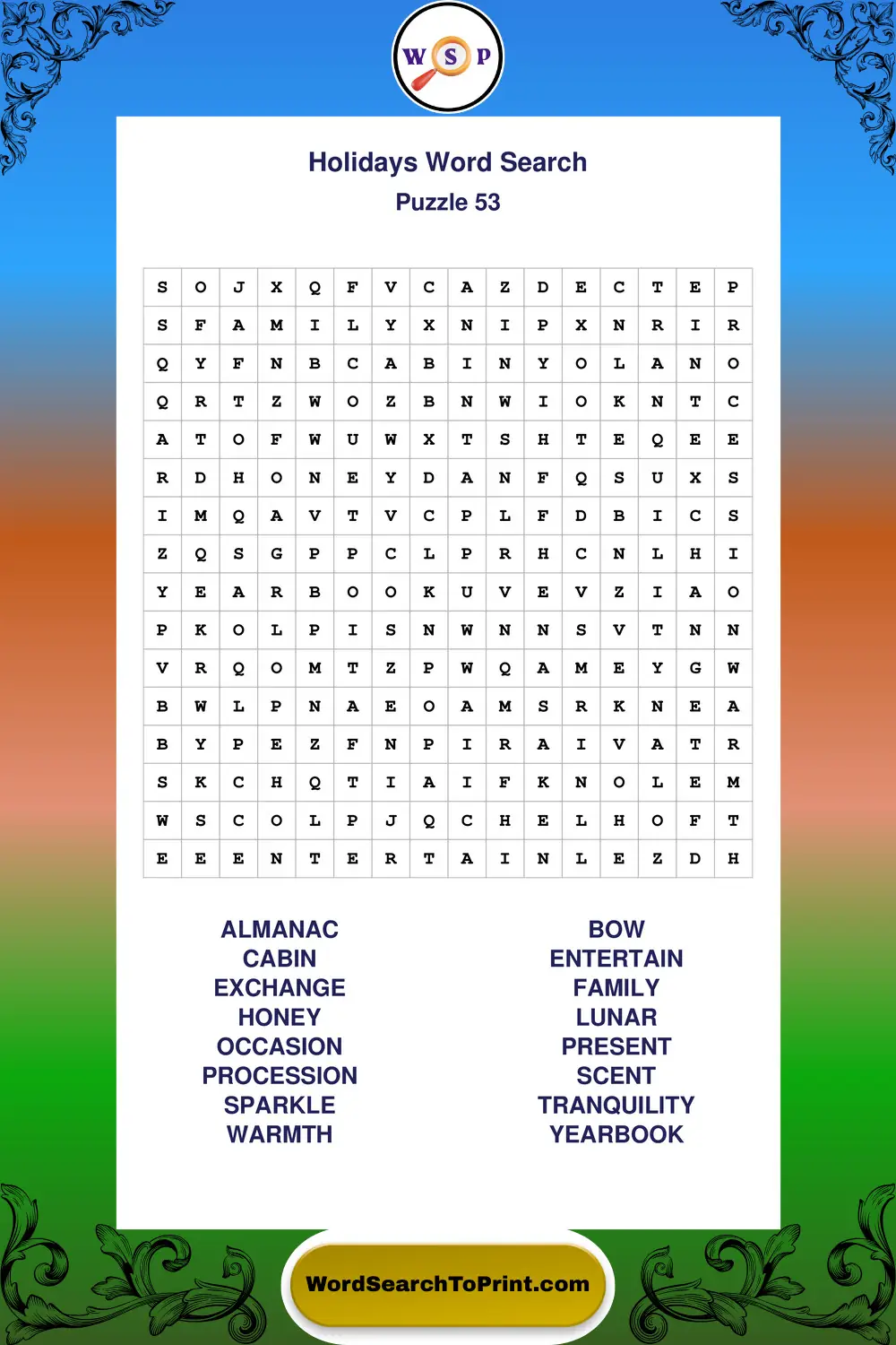 Holidays Word Search Puzzle 53