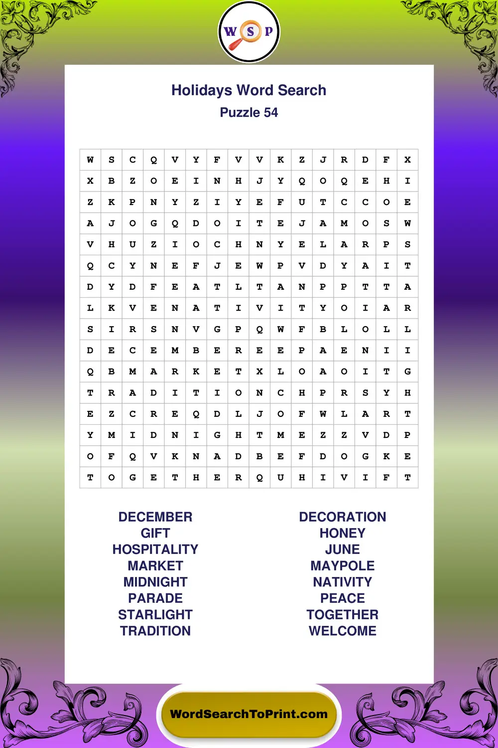 Holidays Word Search Puzzle 54