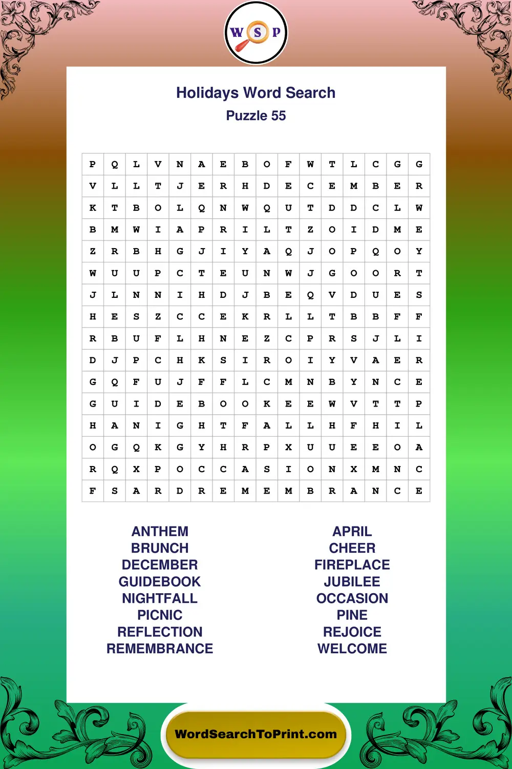 Holidays Word Search Puzzle 55