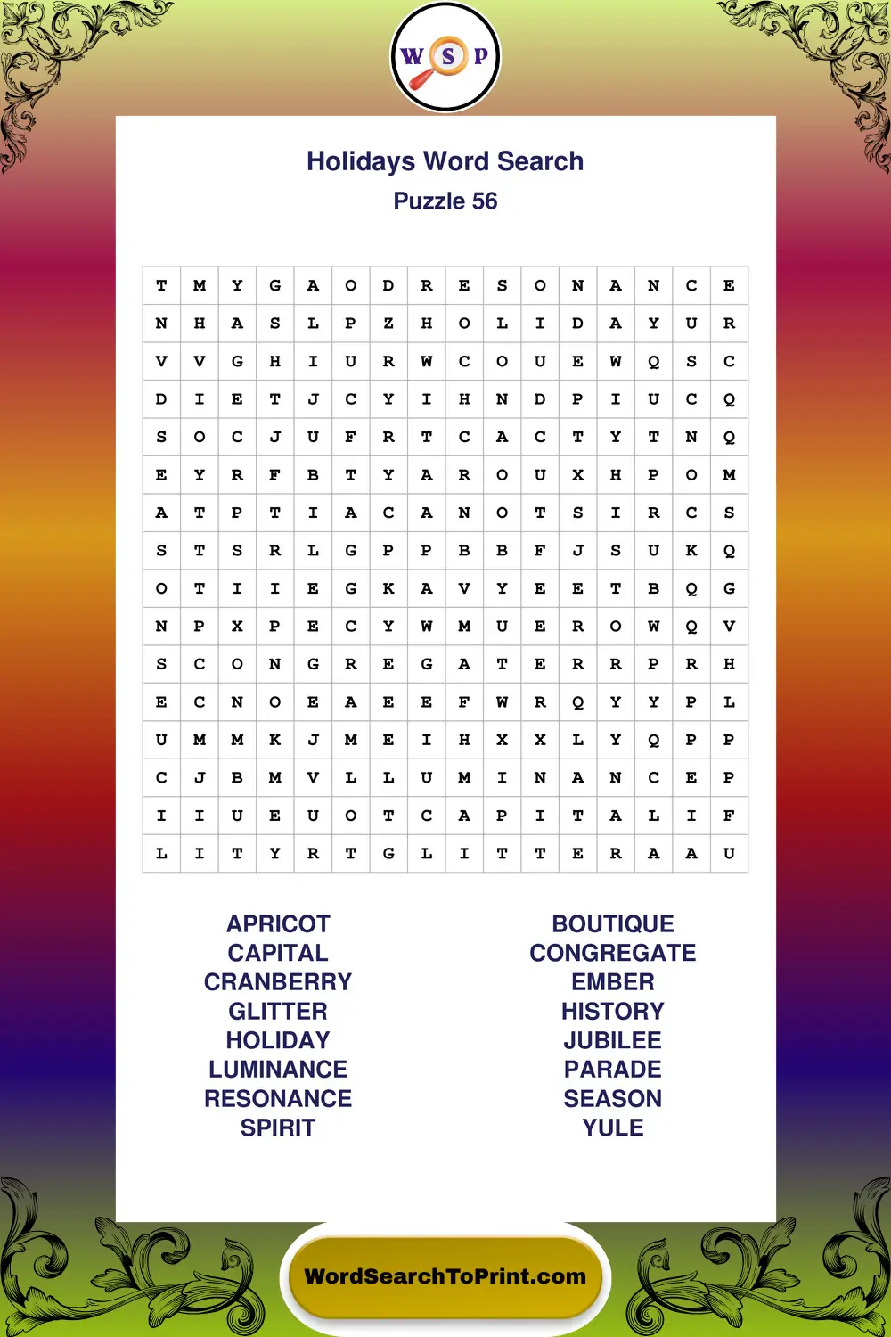 Holidays Word Search Puzzle 56