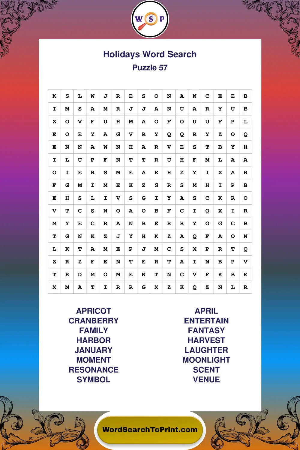 Holidays Word Search Puzzle 57