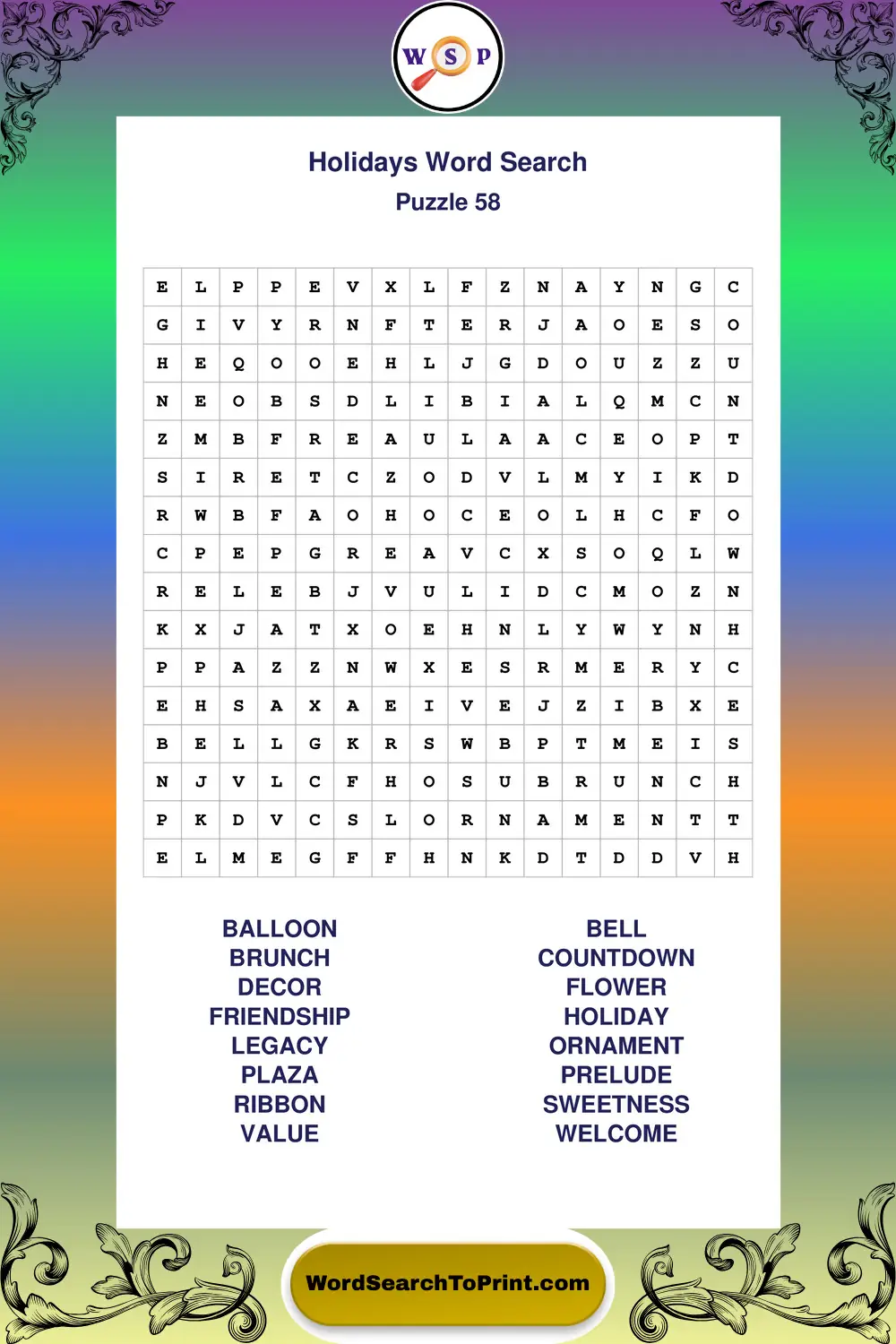 Holidays Word Search Puzzle 58