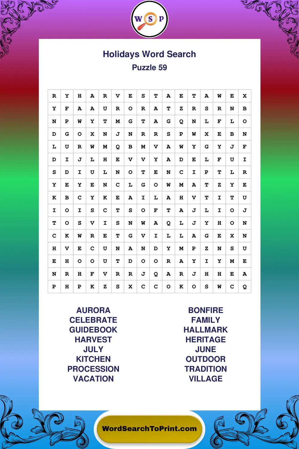 Holidays Word Search Puzzle 59