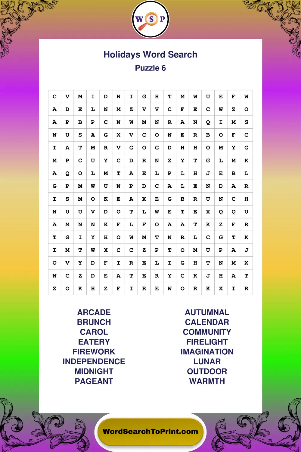 Holidays Word Search Puzzle 6