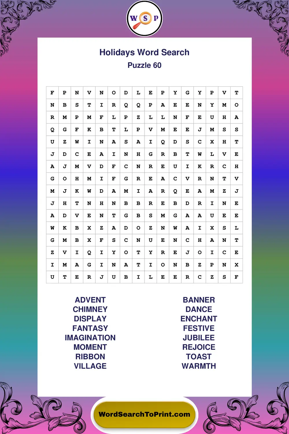 Holidays Word Search Puzzle 60
