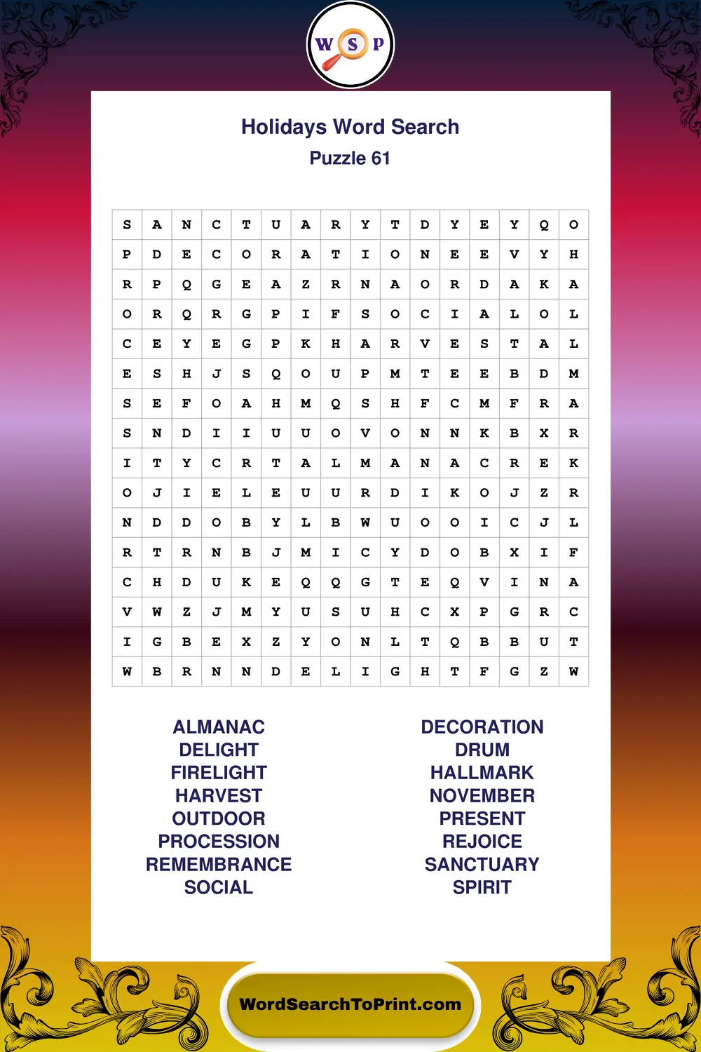 Holidays Word Search Puzzle 61