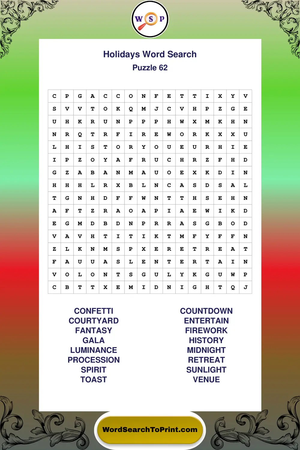Holidays Word Search Puzzle 62