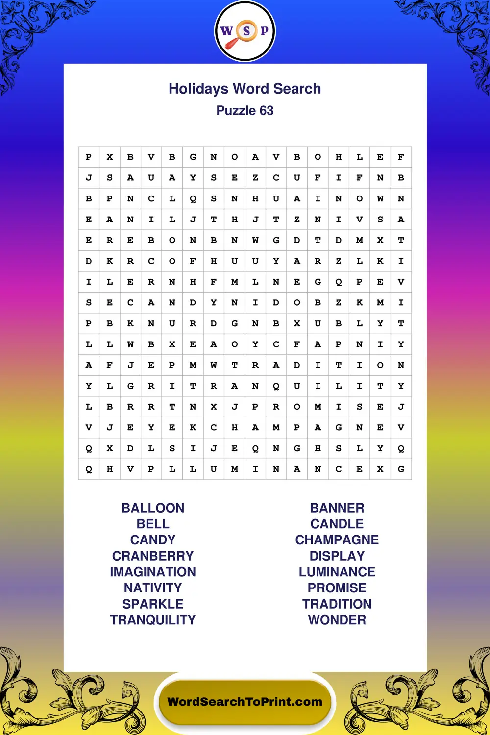 Holidays Word Search Puzzle 63