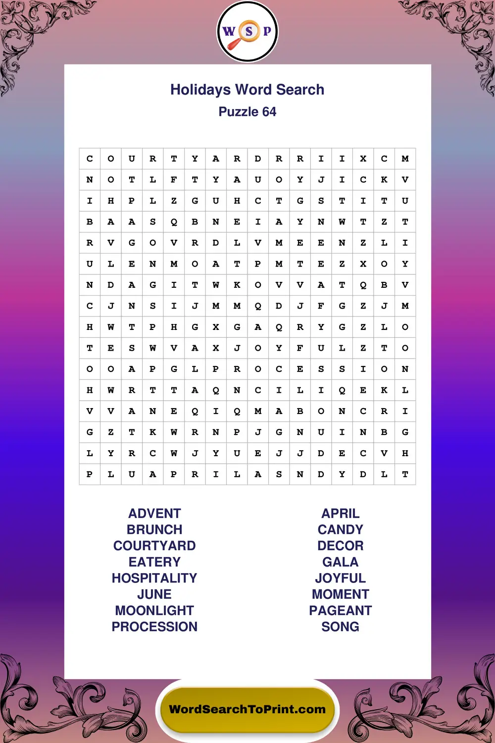 Holidays Word Search Puzzle 64