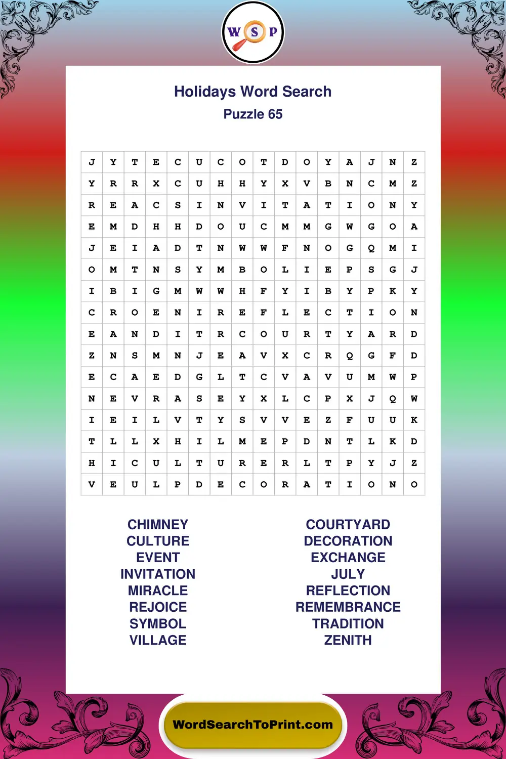 Holidays Word Search Puzzle 65
