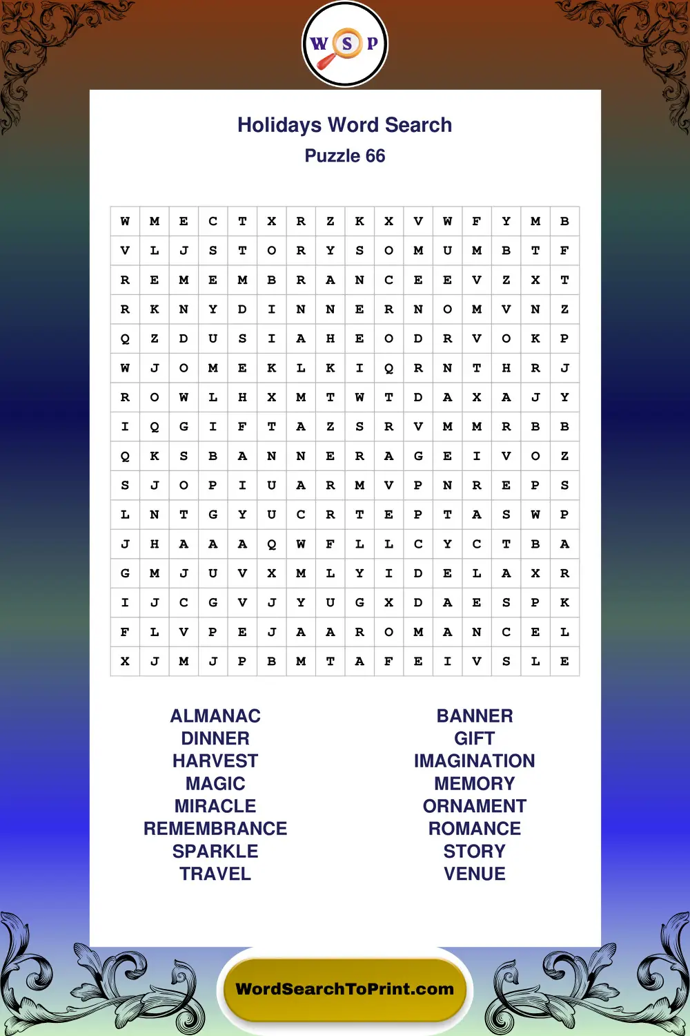 Holidays Word Search Puzzle 66