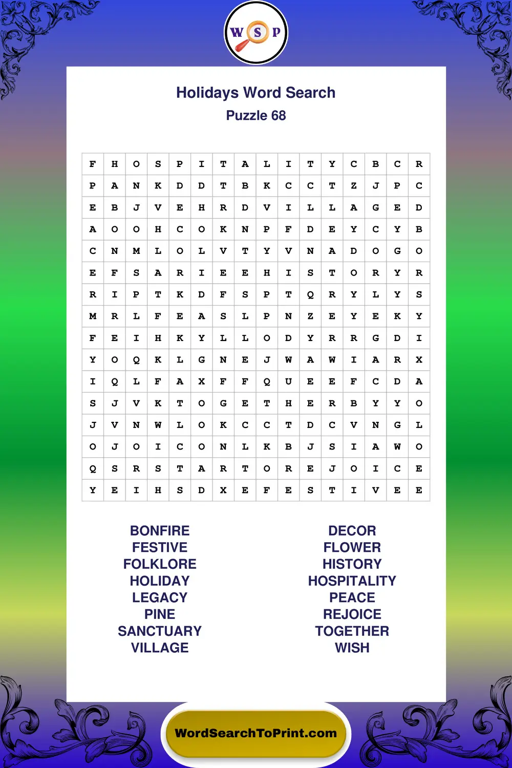 Holidays Word Search Puzzle 68