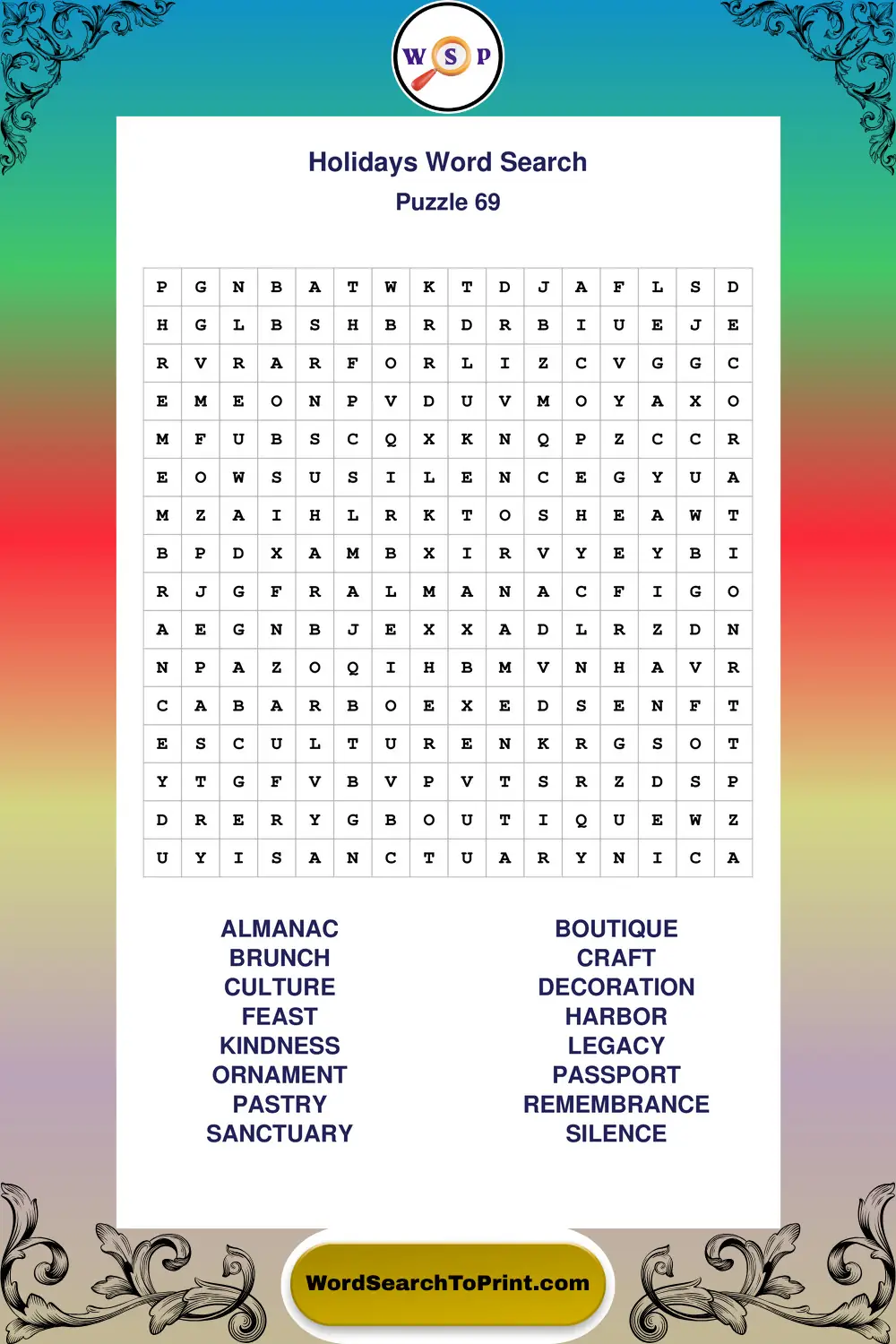 Holidays Word Search Puzzle 69