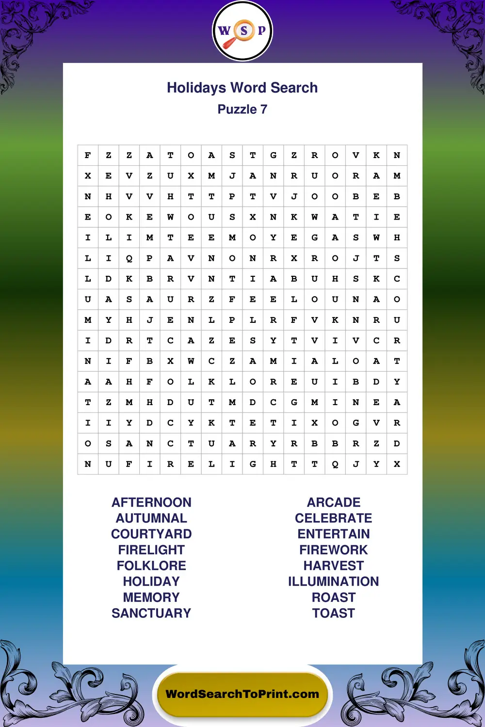 Holidays Word Search Puzzle 7