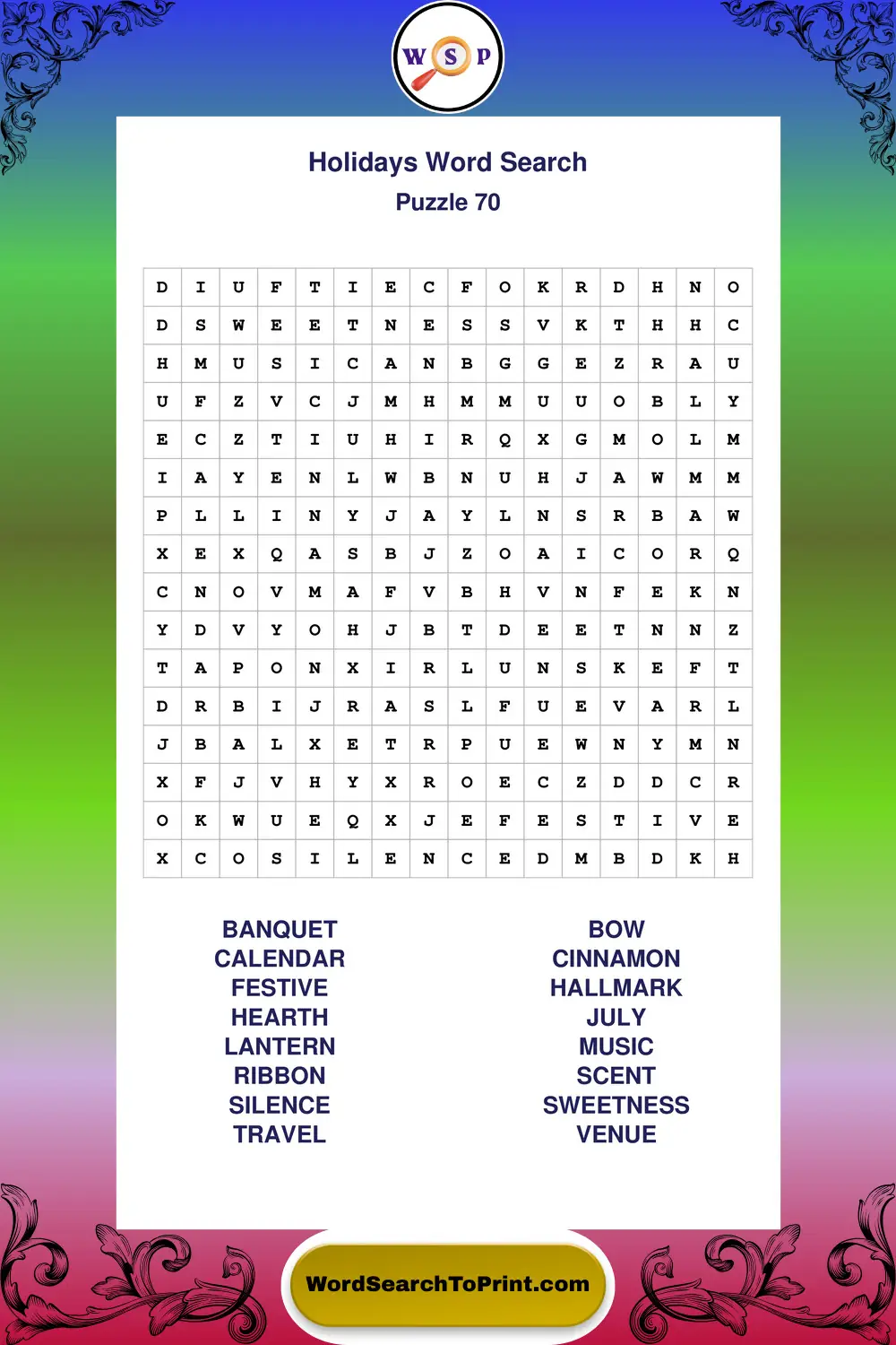 Holidays Word Search Puzzle 70