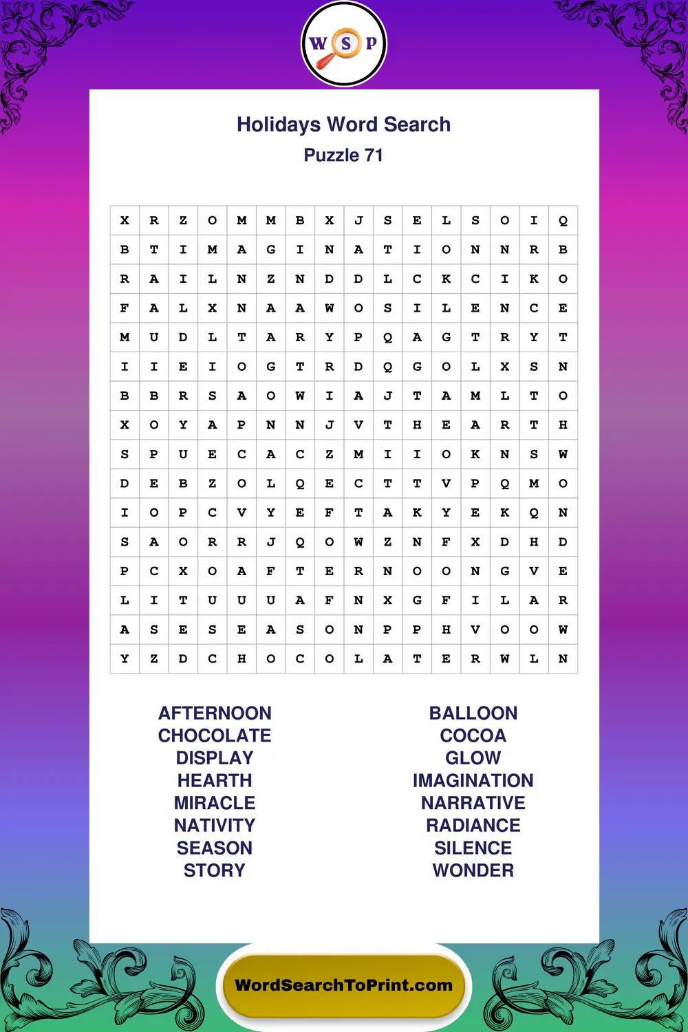 Holidays Word Search Puzzle 71