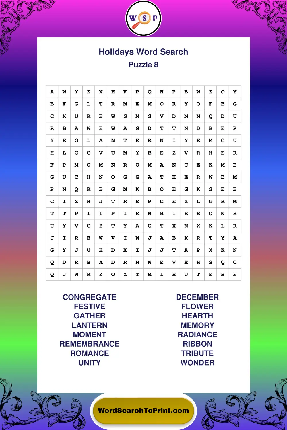 Holidays Word Search Puzzle 8