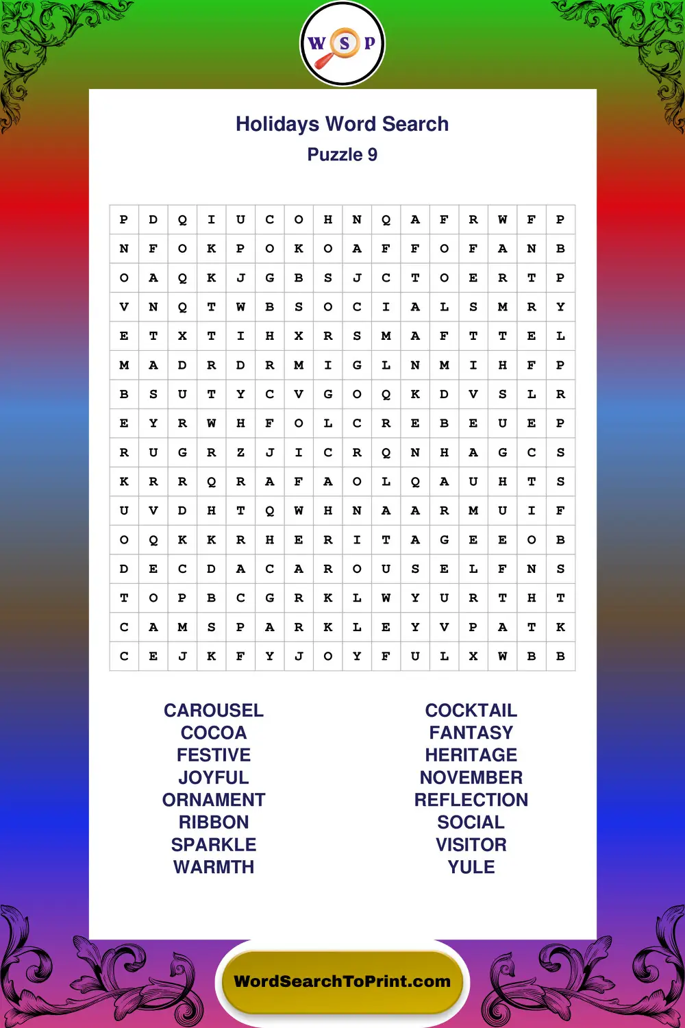 Holidays Word Search Puzzle 9