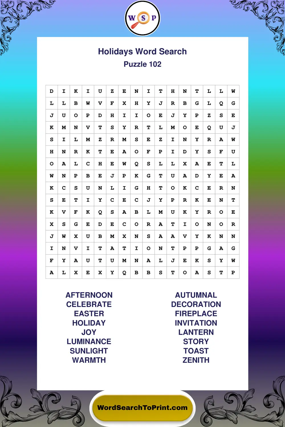 Holidays Word Search Puzzle 102