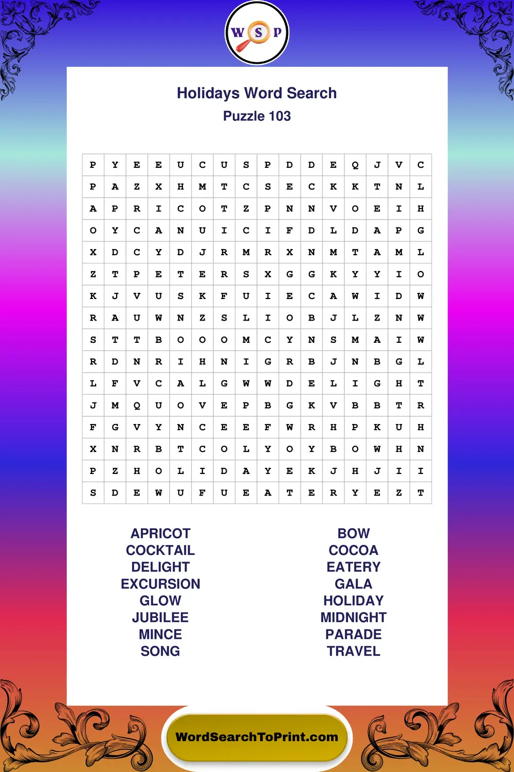 Holidays Word Search Puzzle 103