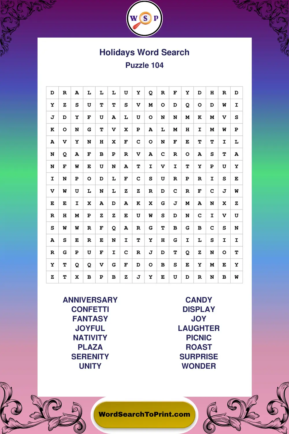 Holidays Word Search Puzzle 104