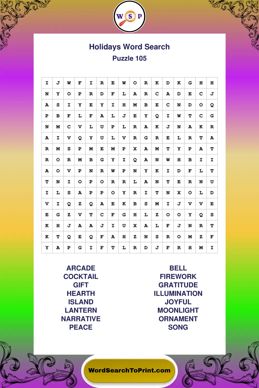 Holidays Word Search Puzzle 105