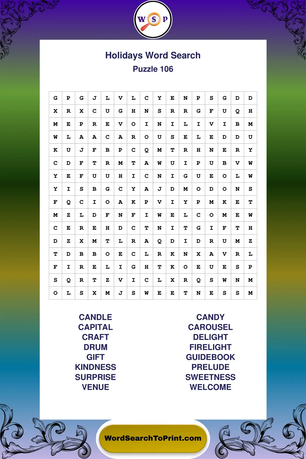 Holidays Word Search Puzzle 106