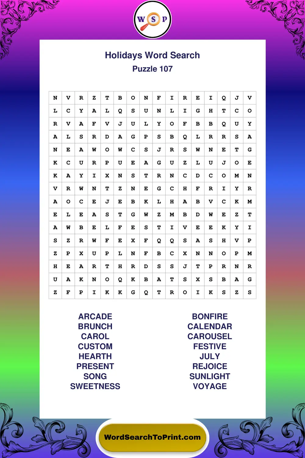Holidays Word Search Puzzle 107