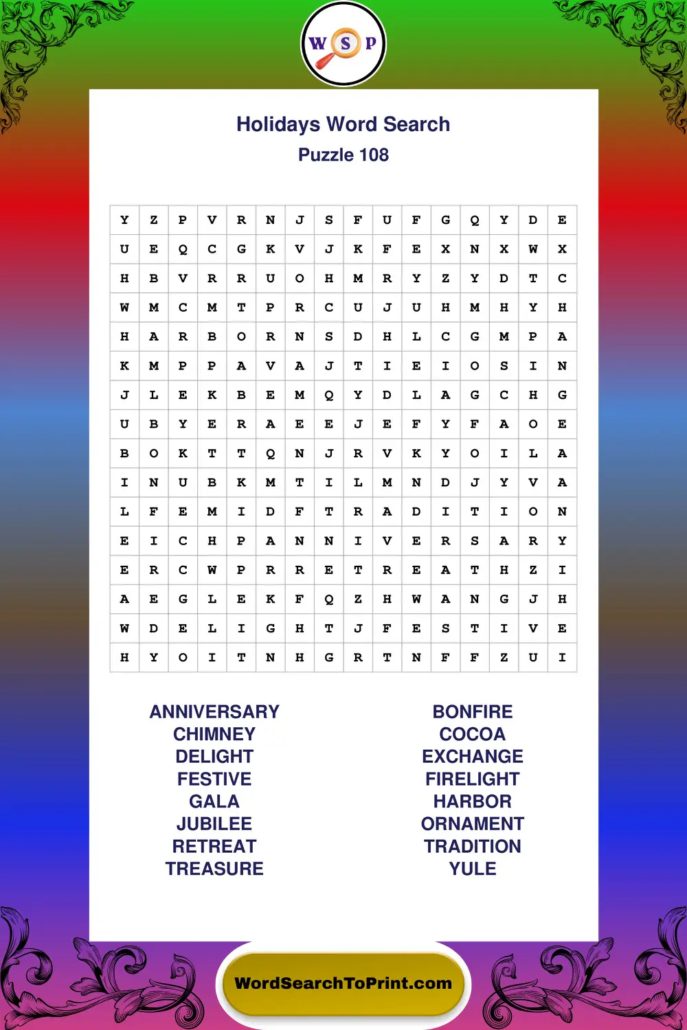 Holidays Word Search Puzzle 108