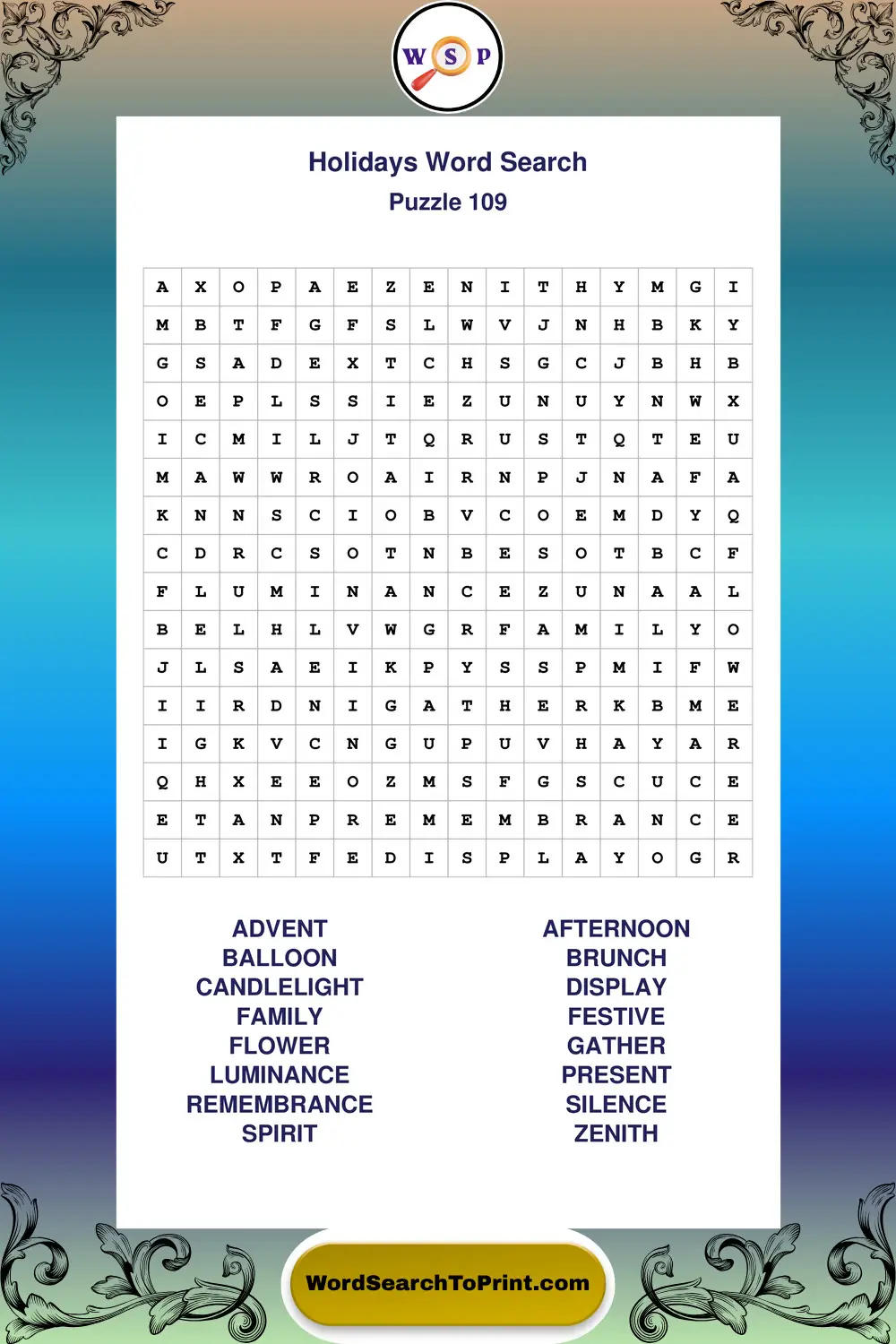 Holidays Word Search Puzzle 109