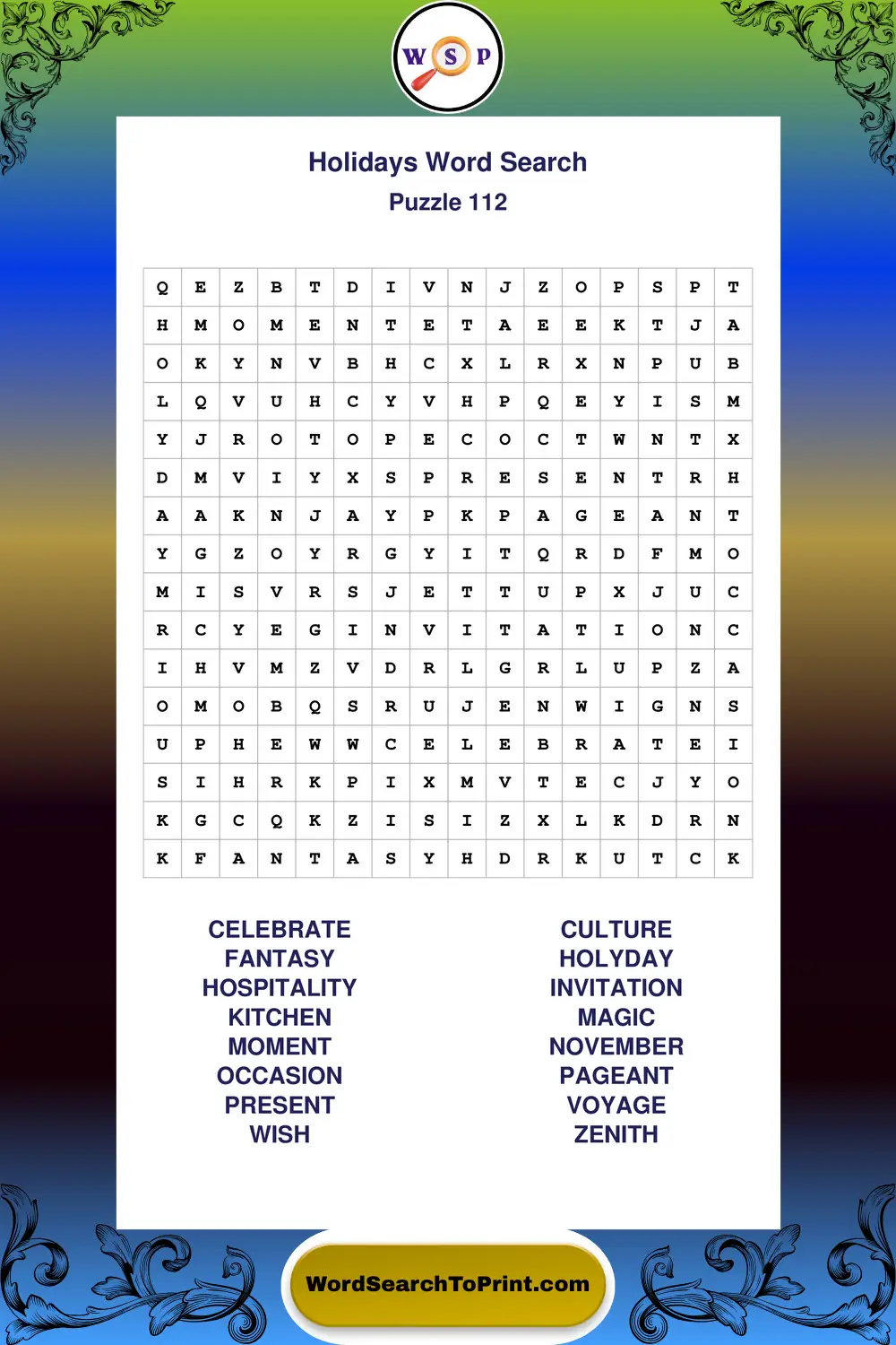 Holidays Word Search Puzzle 112