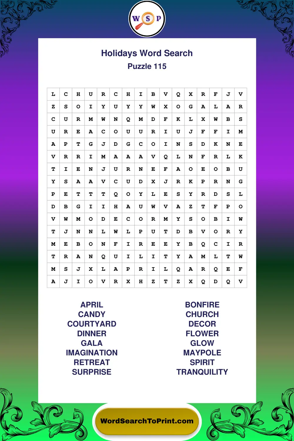 Holidays Word Search Puzzle 115