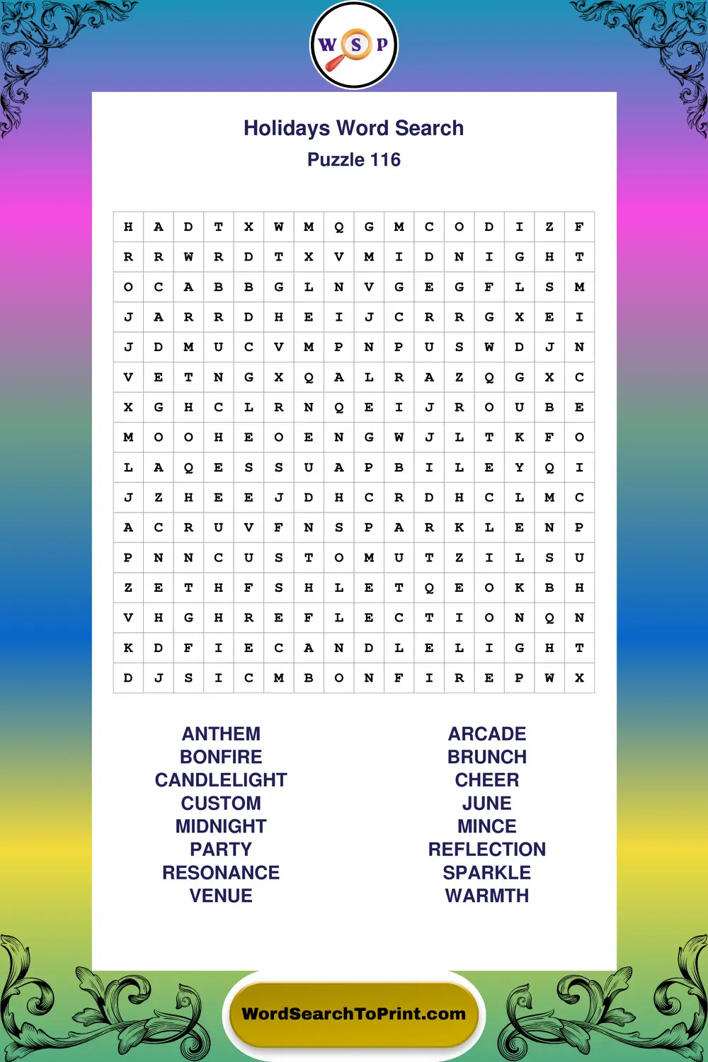 Holidays Word Search Puzzle 116