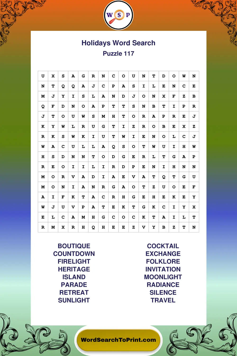 Holidays Word Search Puzzle 117