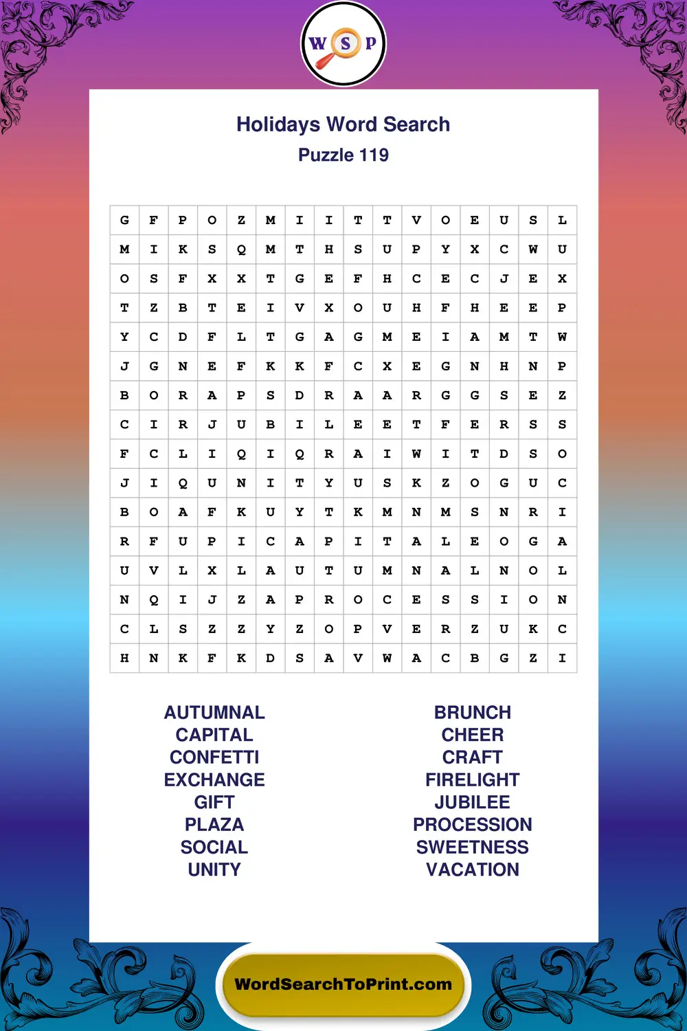 Holidays Word Search Puzzle 119