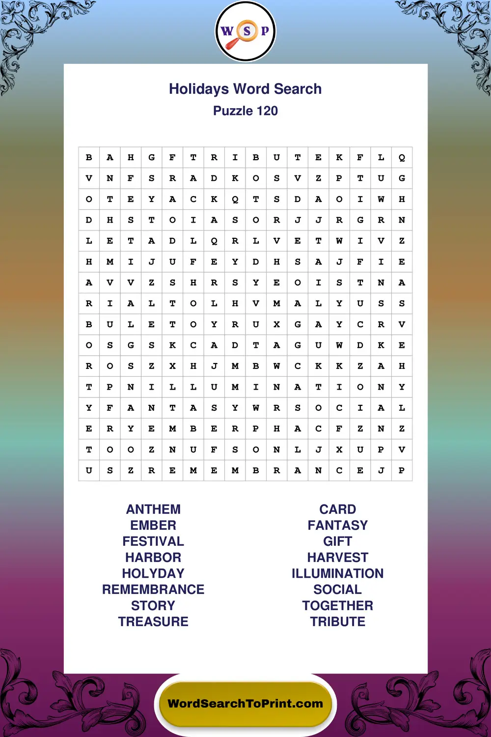 Holidays Word Search Puzzle 120