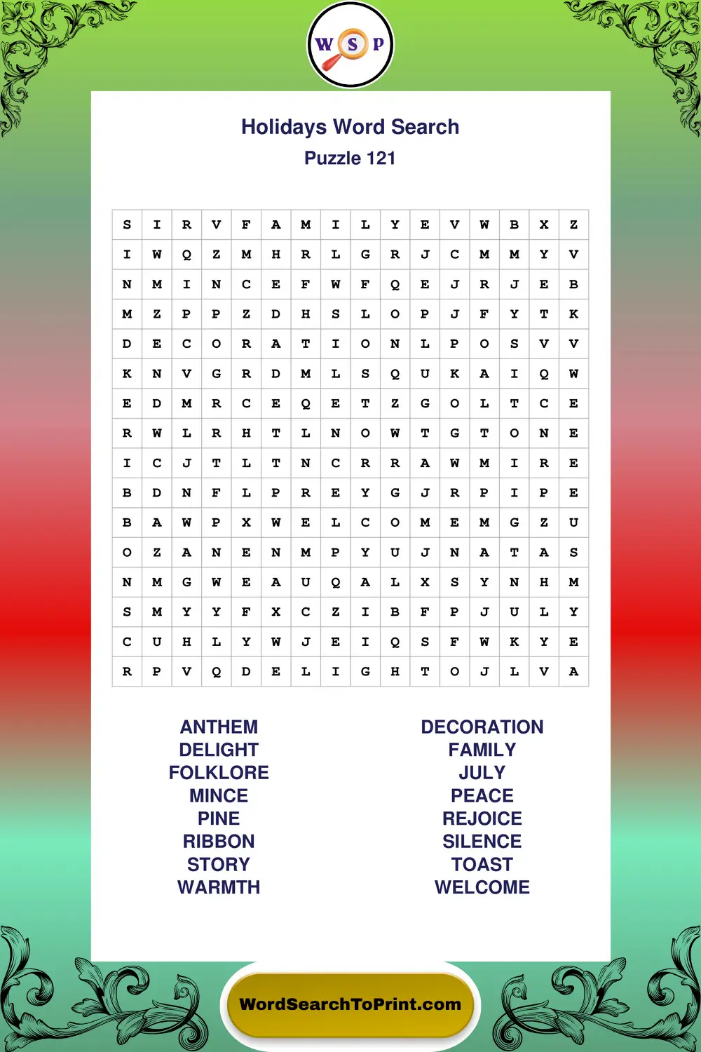 Holidays Word Search Puzzle 121