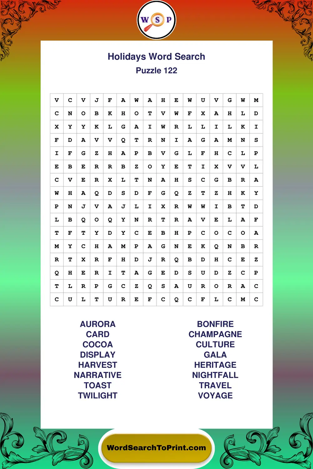 Holidays Word Search Puzzle 122