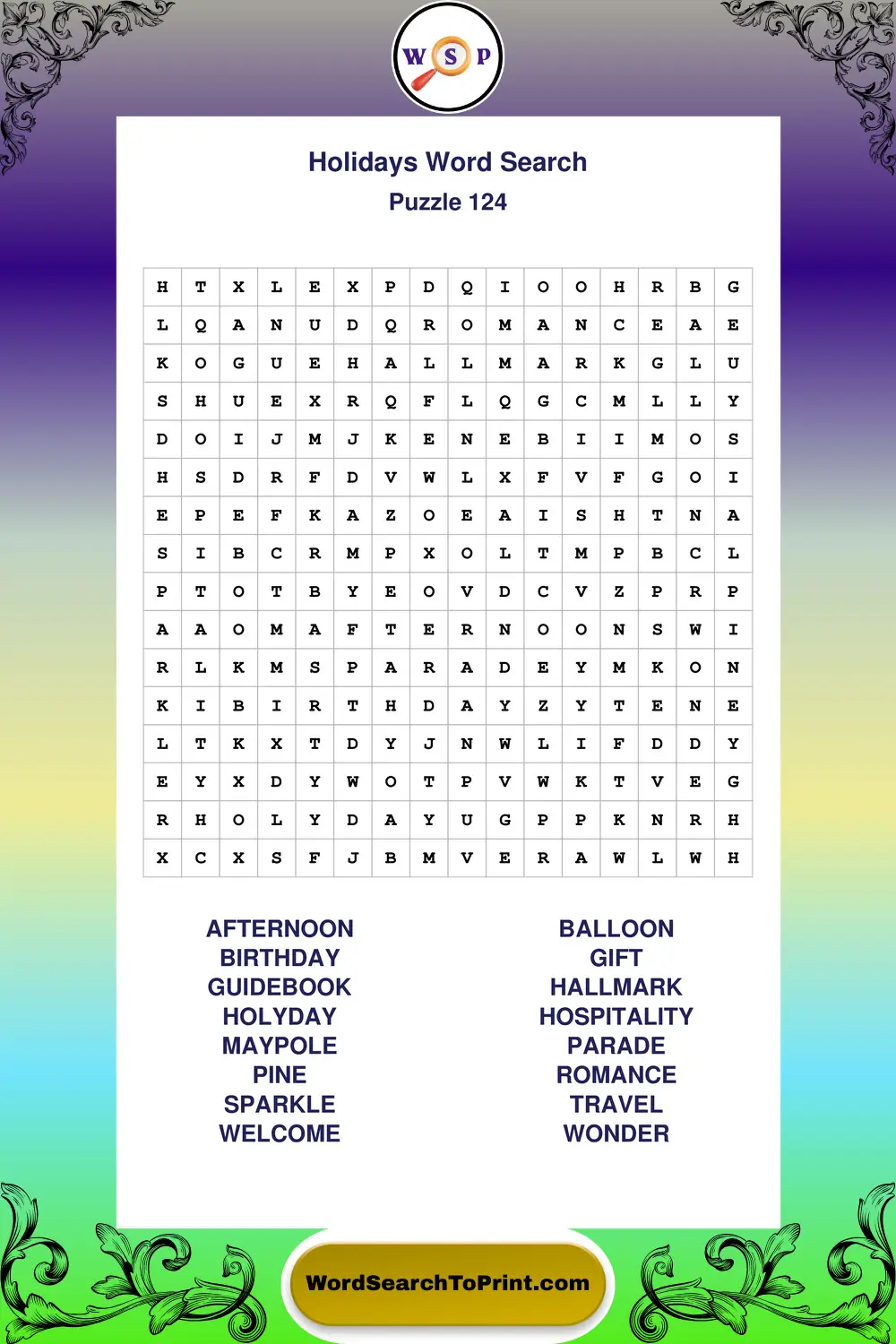 Holidays Word Search Puzzle 124
