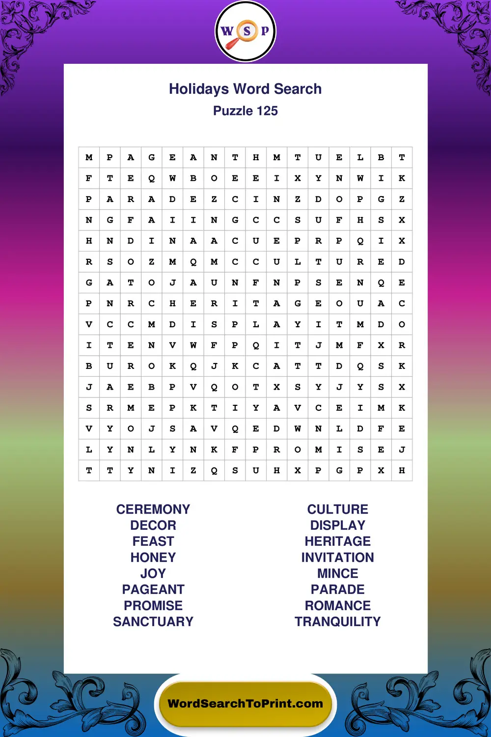 Holidays Word Search Puzzle 125